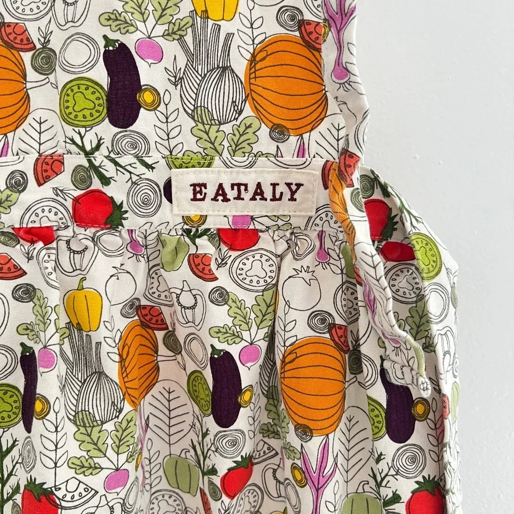 Eataly Italian Vegetable Pumpkin Print Bib Apron Multicolor Cotton with Pockets